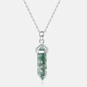 Green Moss Agate 925 Sterling Silver Pendant Drop Shape Gemstone Pendant