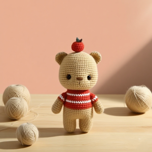 Crochet Poupée de Petit Ours Brun avec Pomme Rouge Simple Crochet Débutant Activité Enfants Projets En Tricot - Product Image 5