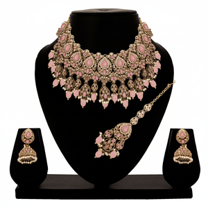 Collier de mariée orthodoxe indien traditionnel de forme ovale avec AD inversé pour les anniversaires en alliage - Product Image 1