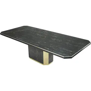 Mesa de jantar em mármore portor grande de latão luxuosa personalizada