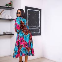 Robe midi Dashiki africaine imprimée, manches longues, taille haute, col bouffant, rouge, grande taille, haute qualité, prix abordable