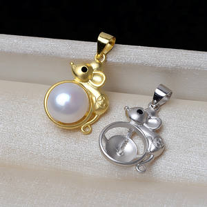 Accessoires de fabrication de bijoux en argent S925 Wenchi, pendentif zodiaque Rat pour femme, support vide pour perle 10-11 mm, 3261, pour collier de cheveux de bébé - Product Image 5