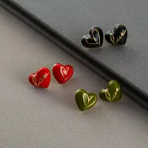 Coréen Japonais Mini Exquise Lettre d'Amour Coeur Symbole 18k Plaqué Or S925 Aiguille Faible Allergique
