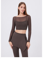 Ensemble de survêtement de sport pour femmes grande taille personnalisé, 2 en 1, t-shirts à manches longues en maille, leggings évasés à haute élasticité