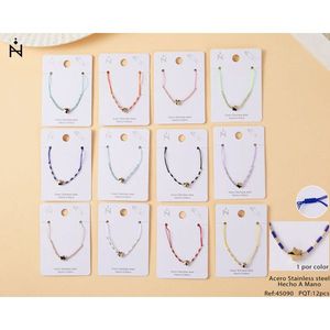 Bracciale con stella a cinque punte in cristallo con perline, 12 pezzi, colori assortiti, gioielli di moda fatti a mano in acciaio inossidabile - Product Image 1