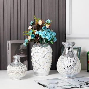 <span class=keywords><strong>Vase</strong></span> en céramique argenté de luxe avec diamants écrasés, <span class=keywords><strong>grand</strong></span> miroir, arrangement en mosaïque séchée, <span class=keywords><strong>vase</strong></span> à fleurs pour la décoration de la maison et du mariage - Product Image 6