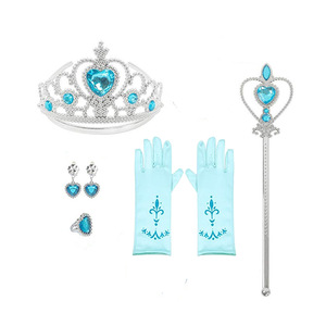 Children's Princess Crown Wand <b>Gloves</b> Ring Earrings Set Blue Girls Costume Accessory Play Props - Product Image 1
