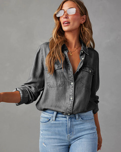Dames Blouses & Shirts Katoen Effen Dames Blouses Denim Shirt Vrouwen Retro Shirts Groothandel Custom Logo - Product Image 6