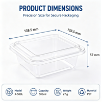 Boîte de rangement alimentaire rectangulaire empilable en PET transparente de qualité alimentaire avec couvercle pour snacks, nouilles, gâteaux, emballage personnalisé