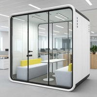 Cabine de réunion acoustique moderne pour 4 personnes, insonorisée, avec éclairage LED et système de ventilation pour espace de travail ouvert