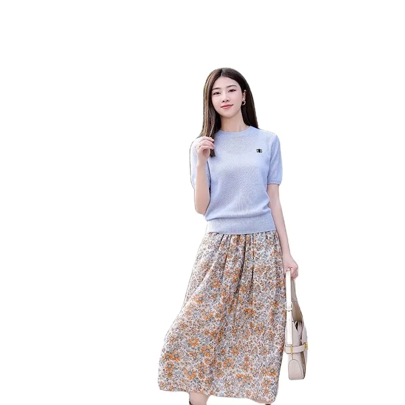2022 summer new bohemian mid-length A-line skirt high waist oil painting style floral skirt women's clothing