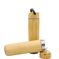 Vente en gros Bouteilles d'eau en bambou isolées à double paroi de 450ml en acier inoxydable avec infuseur à thé
