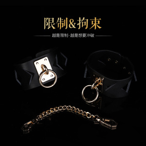 Genuine <b>Leather</b> SM <b>Handcuffs</b> Black Diamond Shape Bondage Restraints Adult Toys Couple Props - Product Image 5
