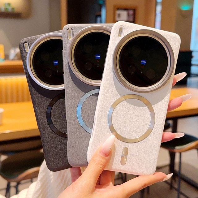 Magnetic Car Mount Matte PU Leather Metal Ring Protective Back Case for vivo X200 X300 Ultra / Pro / Pro Mini / X300s Cover