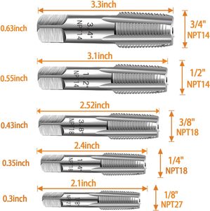 Chính Xác 5-Mảnh Npt Tap Set Sạch Chính Xác Chủ Đề <span class=keywords><strong>3</strong></span>/<span class=keywords><strong>4</strong></span> "<span class=keywords><strong>1</strong></span>/2" <span class=keywords><strong>3</strong></span>/8 "<span class=keywords><strong>1</strong></span>/<span class=keywords><strong>4</strong></span>" "<span class=keywords><strong>1</strong></span>/8" Carbon Thép HSS Với Tin Lớp Phủ - Product Image 2