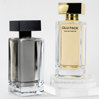 Vente Fancy Rectangular 30ml 50ml 100ml Flacon de parfum cosmétique en verre transparent épais avec bouchon de pulvérisation doré