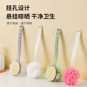 Brosse de bain double face à long manche, poils en nylon doux avec loofah pour le frottement et le massage du dos - Product Image 3