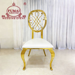 Party Rental Furniture Wholesale <b>Round</b> Back Gold Stainless Steel Chair with White <b>Cushion</b> - Product Image 1