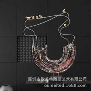 Décoration murale en résine de fibre de verre à motif d'ondes abstraites pour salon, entrée, couloir - Product Image 4