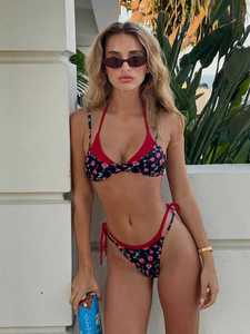 Costume da bagno bikini a pois da donna, due pezzi, con doppio strato, collo all'americana, laccetti laterali, top a triangolo e slip a <span class=keywords><strong>perizoma</strong></span> - Product Image 5