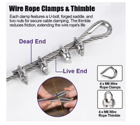 Collier de serrage en U forgé en acier inoxydable de 8 à 16 mm pour câble métallique, attache de câble pour connexions d'extrémité de câble, ligne de sécurité