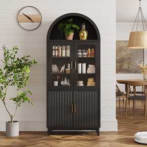 خزانة مطبخ خشبية مقوسة بـ 4 أبواب و6 رفوف بارتفاع 71 بوصة لعام 2025 - Product Image 1