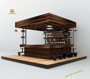 Solución de Diseño de Quiosco de Café 3D, Stand de Café de Madera para Centro Comercial, Mostrador de Café Moderno de Madera - Product Image 1