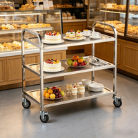 Chariot de service alimentaire en acier inoxydable à 3 niveaux, design démontable, pour hôtel, cantine commerciale