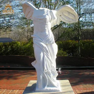 高品质新设计真人尺寸白色大理石天然石材女性雕像翅膀天使胜利女神雕塑