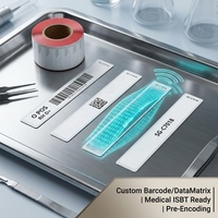 Étiquette UHF RFID pour chaîne du froid 64x6mm, fine, optimisée pour liquides, U9XE, portée 5.2M, IP68, pour sacs de sang, plasma, vaccins, étiquette en rouleau pour hôpitaux