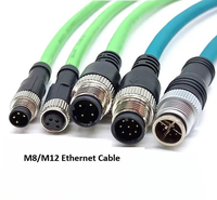 Cable Ethernet M12 de 8 Pines a RJ45, Código B/A, CAT5e, Blindado, Conductor de Cobre Sólido, IP67, Transmisión de Datos y Señal de Cámara, Certificado CE
