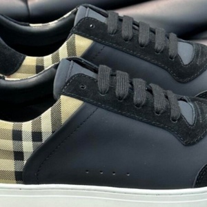 Chaussures de marche décontractées de haute qualité, élégantes et stylées, en cuir véritable noir à rayures à carreaux, style skate. - Product Image 2