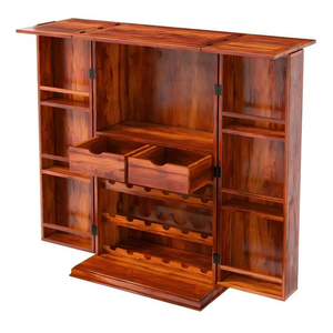 Meuble bar en bois de taille moyenne avec finition couleur miel, étagère de rangement pour boissons (dures et gazeuses), meuble autoportant pour salon et salle à manger - Product Image 3