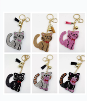 Porte-clés multicolore en forme de chat à longue queue, best-seller pour sacs et voitures, ornement scintillant entièrement en strass avec pompons