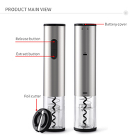 Ouvre-bouteille de vin électrique moderne en métal argenté, sans fil, avec logo personnalisé, nouveau, fonctionne sur piles, tire-bouchon automatique en acier inoxydable
