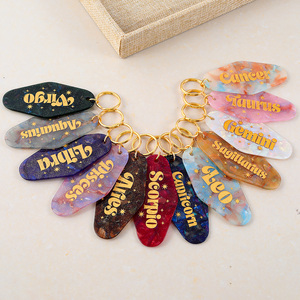 Personalized Acrylic Glitter Retro Vintage Motel Keychain Blank Custom Plastic Keychain <strong>Zodiac</strong> Keychain - Product Image 2
