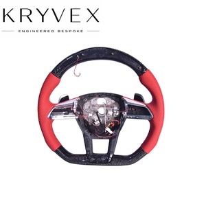 พวงมาลัย Kryvex สำหรับ Audi C8 B9.5 ทุกรุ่น ปี 2016-2026 ทำจากไม้พีชหุ้มหนัง + คาร์บอนไฟเบอร์ เย็บมือ - Product Image 1