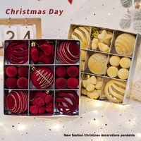 Adornos Navideños Vintage en Caja de Regalo, Bolas de Navidad con Múltiples Formas, Estrellas y Rayas, Flocadas, Rojas, Crema, Doradas, Modernas, Sencillas, Colgantes
