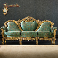 Mobilier baroque élégant et classique de salon Canapé Rococo à dossier souple en bois massif sculpté à la main en tissu orange romantique