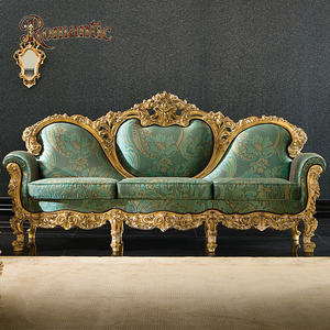 أثاث غرفة المعيشة الكلاسيكي الأنيق ، أثاث باروكي مخصص من الخشب الصلب ، منحوت يدويًا ، قماش برتقالي رومانسي ناعم ، أريكة روكوكو مسند ظهر - Product Image 5