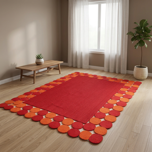 Modern Rectangle Novelty Patchwork Area Rug Red Orange Jute Braided Eco Friendly PET Friendly Non Slip Jute Backing Living Room - Product Image 1