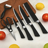 Ensemble de 6 couteaux de cuisine en acier inoxydable avec manches en plastique, ambidextres, comprenant un couteau de chef, un couteau à découper et un couteau à éplucher, coffret cadeau, vente en gros