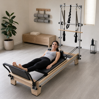 Machine de Pilates Reformer en bois de chêne à plateau semi-élevé avec tour, équipement de qualité professionnelle pour studio et salle de sport à domicile