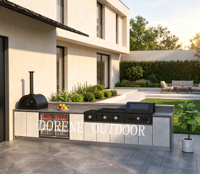 Îlot de cuisine BBQ modulaire haut de gamme anti-corrosion pour terrasse, camping, villa de vacances, espace de divertissement extérieur