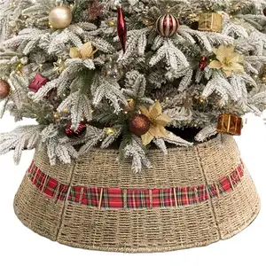 Wholesale Decorative Woven Rattan Wicker Tree Skirt Christmas Natural Willow Christmas Tree Base Tree Skirt