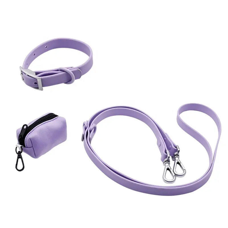 Vente en gros, Logo personnalisé sans tirer les mains, collier de chien en PVC durable, laisse et sacs à caca