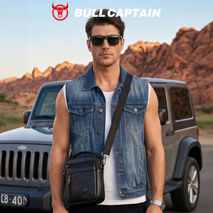 กระเป๋าหนังแท้คุณภาพสูง BULLCAPTAIN สำหรับผู้ชาย กระเป๋าสะพายข้างทรงวินเทจขนาดใหญ่ หนังวัวแท้ ดีไซน์พกพาสะดวกพร้อมซิป - Product Image 3