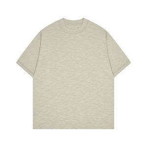 T-shirt en coton flammé de qualité supérieure respirant à col rond surdimensionné, confort décontracté - Product Image 1