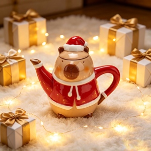 Lampe de table décorative de Noël en céramique en forme d'<span class=keywords><strong>ours</strong></span> avec lumière LED, motif chapeau de Père Noël et écharpe, découpe étoile, pour fêtes à domicile - Product Image 3