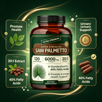 Capsules végétaliennes à marque privée OEM, extrait de palmier nain 20:1 extra fort 6000mg pour la santé de la prostate et urinaire